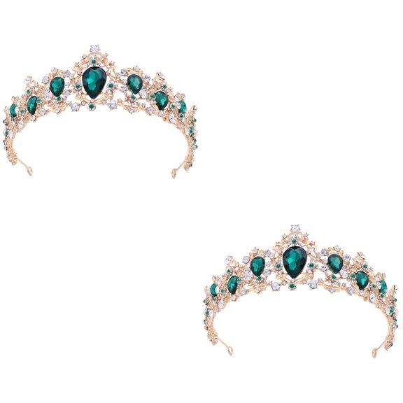 Raindrops 2pcs Royal Crystal Tiara Wedding Crown Headpieces Bridal Hair Accessories (Green)