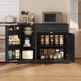thumbnail image 5 of Coffee Bar Cabinet, Lofka 42" Farmhouse Kitchen Storage Sideboard Buffet Cabinet with 8 Shelves & 1 Drawer, Multifunctional Console Table for Dining Living Room Entryway Coffee Station, Black, 5 of 10