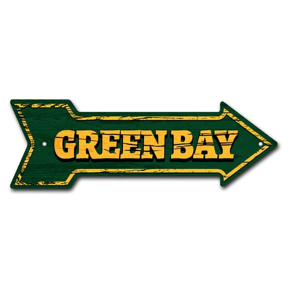 Green Bay Arrow Sign | Indoor/Outdoor | Direction Arrow Sign Funny Home Décor for Garages, Living Rooms, Bedroom, Offices | SignMission personalized gift | 30" Wide