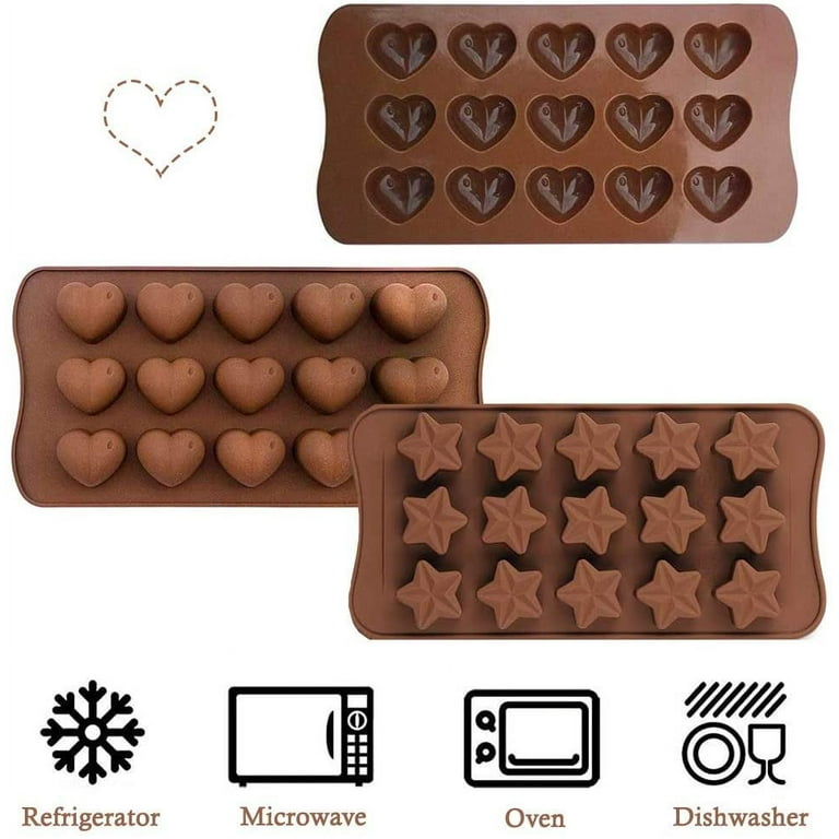 Silicone Molds For Chocolates 15 Cavity Heart Star Shaped Chocolate Mold  Flexible Mold For Hard Or Gummy Candy 4 Piece 