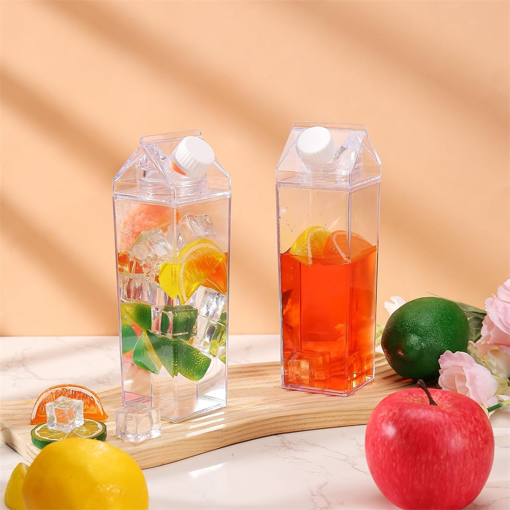 NOGIS 3 Pack Milk Carton Water Bottle, 34 oz Clear Plastic Milk Box Portable Square Juice Bottle for Outdoor Sports Travel Camping-BPA Free Eco-friendly Material