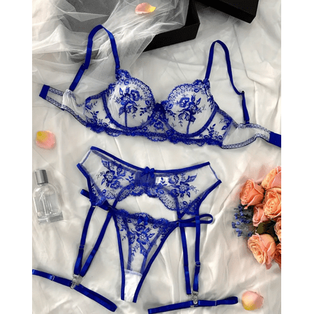 Blue Lace Lingerie Set Garter