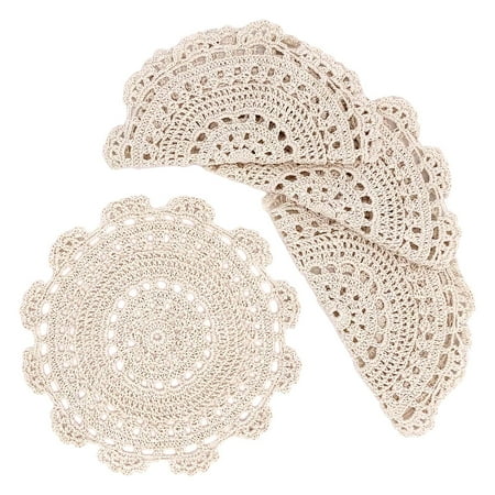 

Holzlrgus 10 Inch Handmade Crochet Round Cotton Lace Table Placemats Doilies Pack of 4 Beige