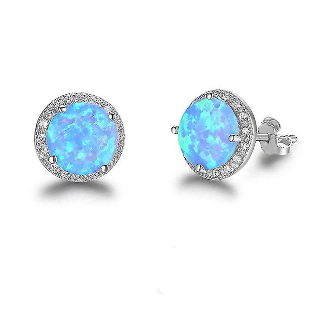 Pendientes DE Cobre YONGSHENG 2 uds redondos DE ópalo azul con regalo DE joyería