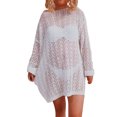 thumbnail image 1 of VISgogo Mujeres Bikini Cubrir Ups Color sólido Recorte de punto Suelto Casual Manga larga Vestido de playa Traje de baño Blusa VISgogo  moda, 1 of 8