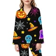 thumbnail image 3 of Afdoent Girls Pajamas Set Halloween Pumpkin Ghost Print Sleepwear Long Sleeve Jammies Button-Down Nightwear Loungewear Comfortable For Kids Holiday 11-12 Years, 3 of 4