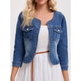 thumbnail image 5 of DARING DIVA Women's Collarless Cardigan 3/4 Sleeve Jean Jacket S Blue, 5 of 7