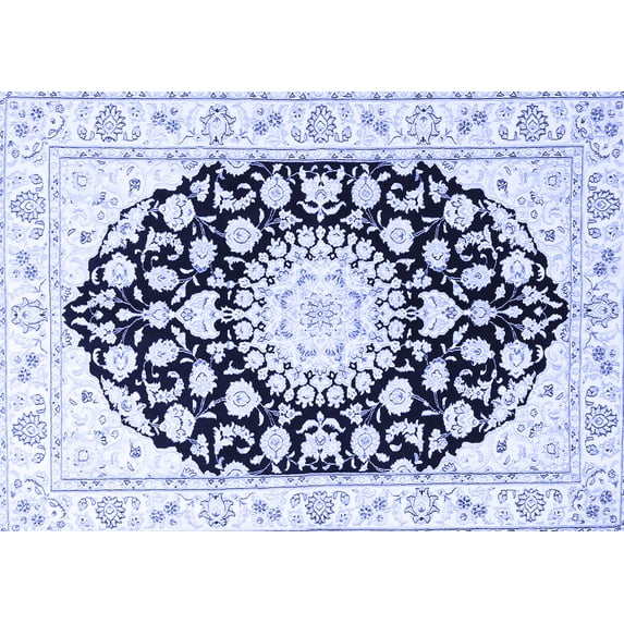 Ahgly Company Machine Washable Indoor Rectangle Medallion Blue Traditional Area Rugs, 5' x 7'
