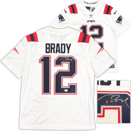 New England Patriots Tom Brady Autographed White Nike On Field Jersey Size L Fanatics Holo 229517