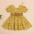 thumbnail image 2 of Filles Enfants Princesse Robe à Manches Courtes Robe Florale avec Ceinture Jaune 3-4 Ans, 2 of 7