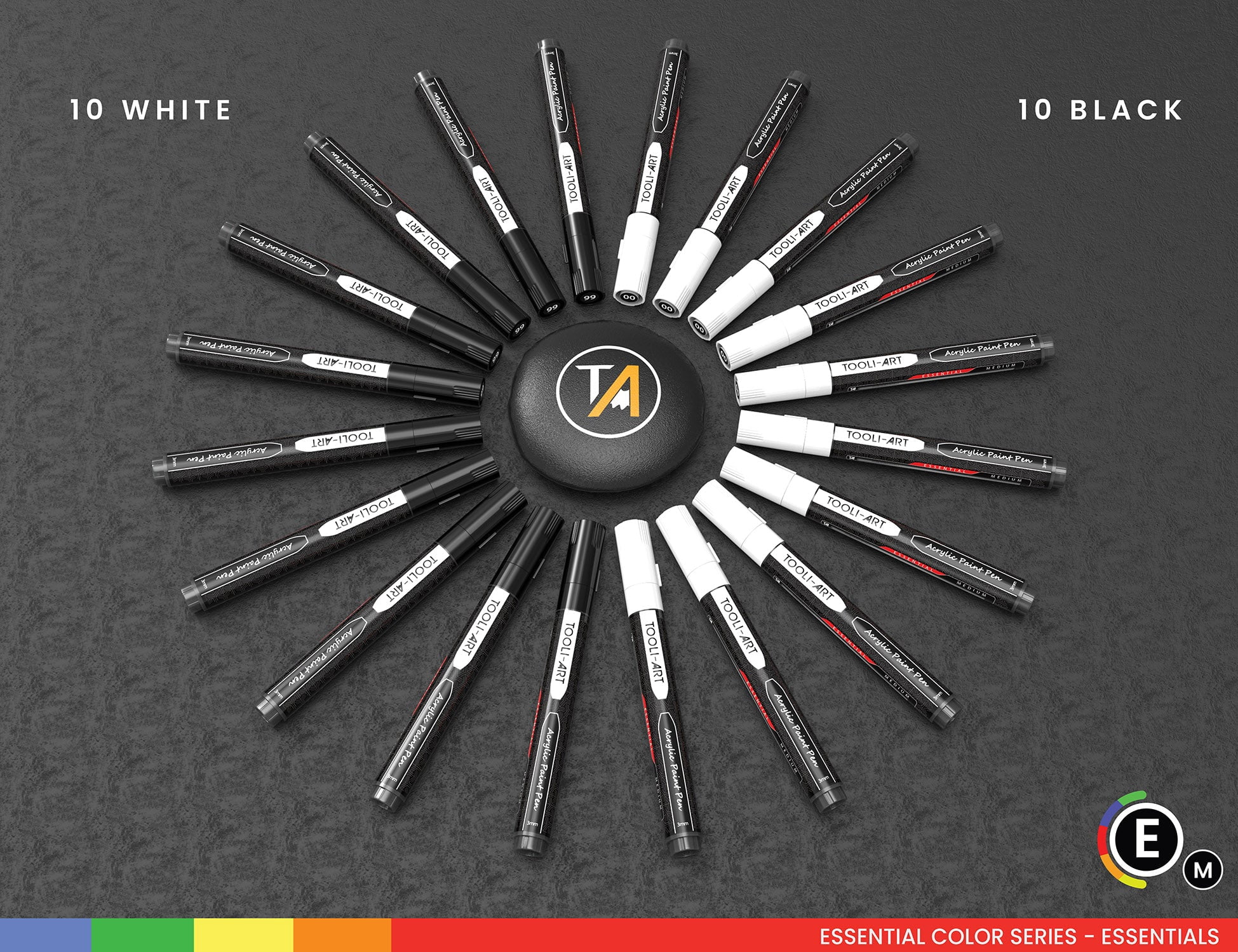 20 Black And White Acrylic Paint Markers Paint Pens Set (3mm MEDIUM)