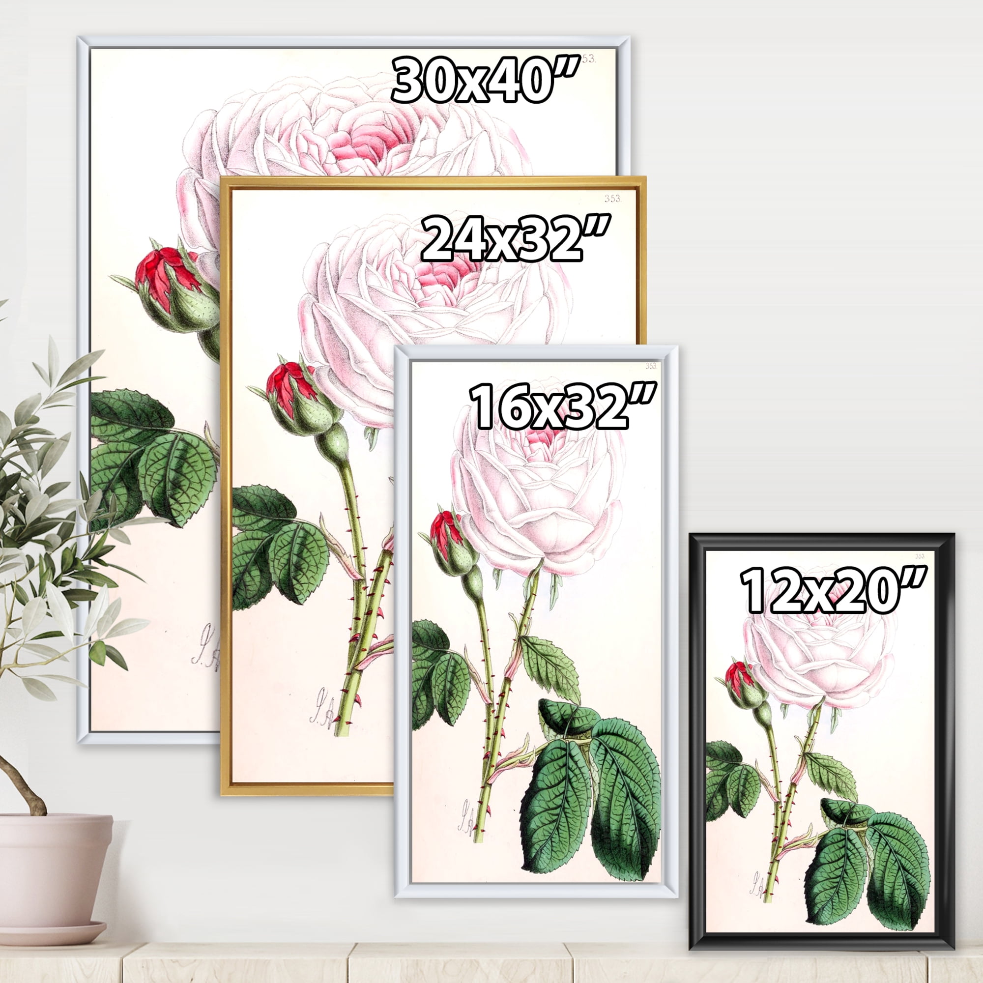 Designart 'Ancient Pink Flower' Traditional Framed Canvas Wall Art Print