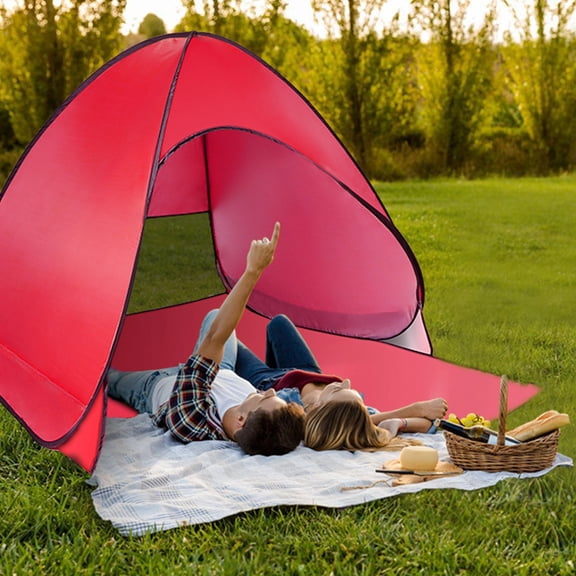 KAAYEE Pop Up Beach Tent for 2/3 Person - Easy Setup Sun Shade Shelter, Portable Beach Shade Sun Canopy with UPF 50 UV Protection, Removable Skylight Family Size,Red
