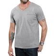 thumbnail image 2 of LANGWYQU Summer Short Sleeved Men Solid Color V-Neck Shirt Tops With Pocket, 2 of 5