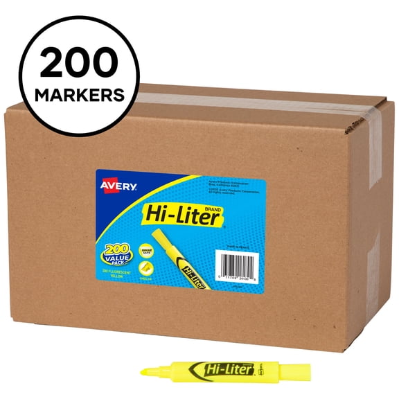 Avery HI-LITER Desk-Style Highlighters, Chisel Tip, Fluorescent Yellow, 200/Box (24130)