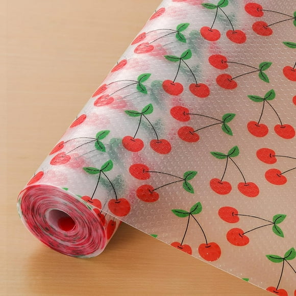Cooyes Papier d'Étagère Imperméable Non Adhésif avec Motif de Fruits, Facile à Couper et Durable, Tapis d'Armoire et de Tiroir en EVA pour Cuisine (23,6 Pouces L x 360 Pouces H, Cerise Rouge)