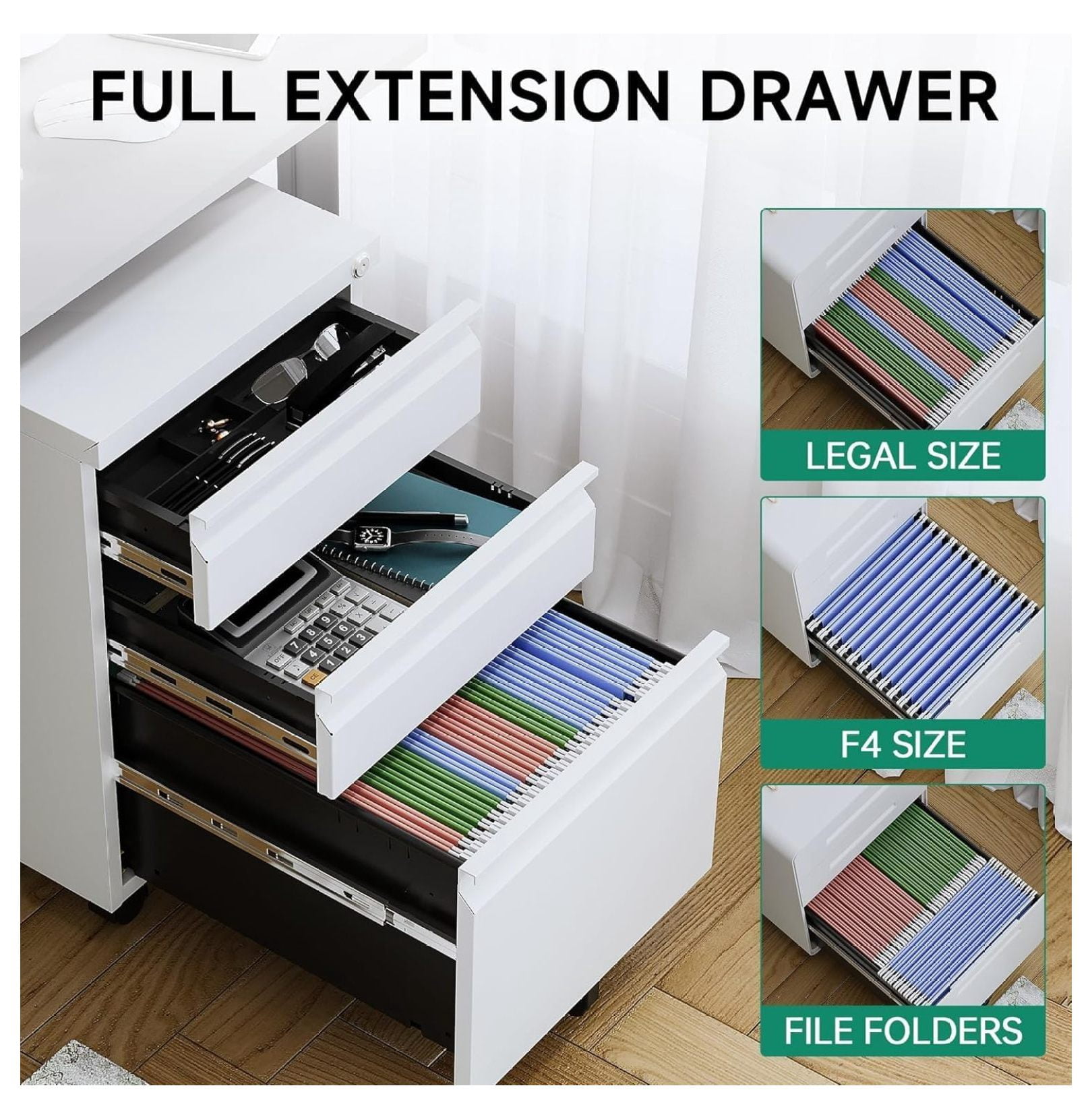 WDZS 3 Drawer Mobile File Cabinet with Lock, Under Desk Metal Rolling Filing Cabinets for Home Office Organizer Letters/Legal/A4 (White- Requires Installation) (White)