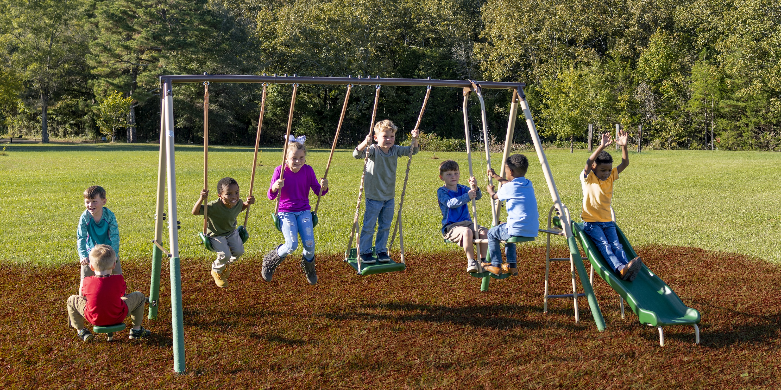 Crestview Swing Set by XDP Recreation with 2 Swing Seats, Stand R Swing, Wave Slide, Fun Glider, & See Saw - image 5 of 7