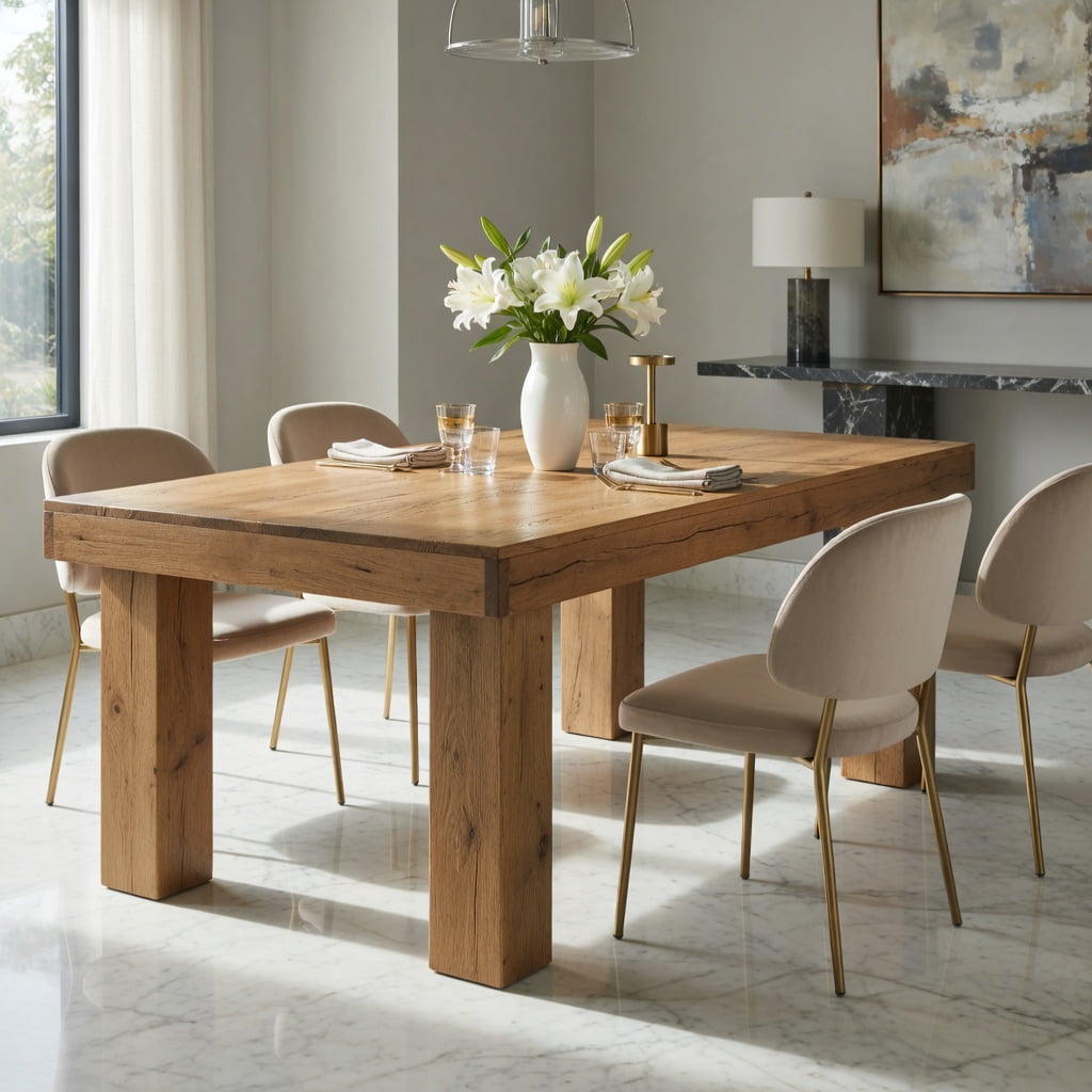 Hommoo 63 Inch Solid Wood Farmhouse Dining Table, Rustic Kitchen Table for 4-6 People, Heavy-Duty Wooden Legs, Waterproof Finish, Easy Assembly, Natural
