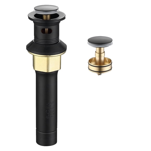 -Up Drain Stainless Steel With Overflow Anti-Clogging for Vessel Sink Lavatory Vanity Sink Drain with Strainer Basket, Matte Black