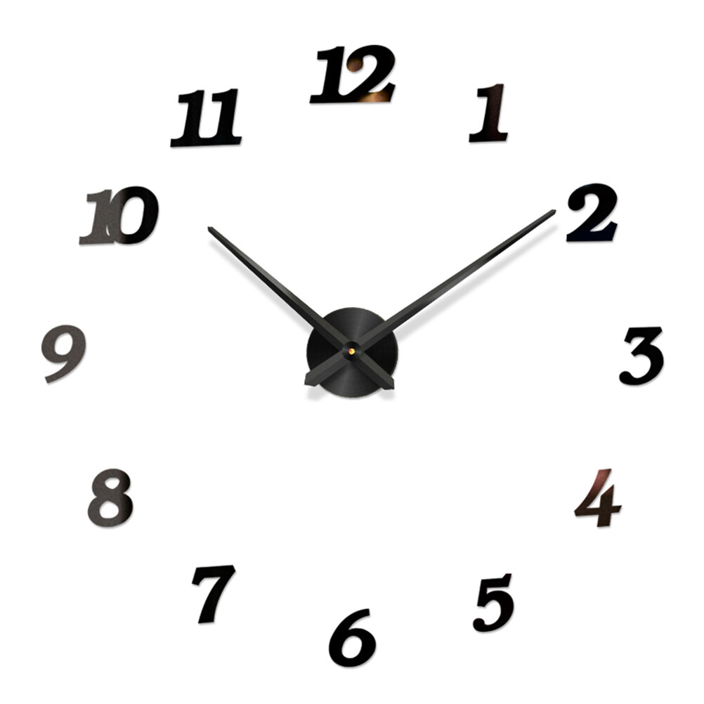 Black Modern Large Wall Clock Number Round Acrylic Frameless Wall Clock