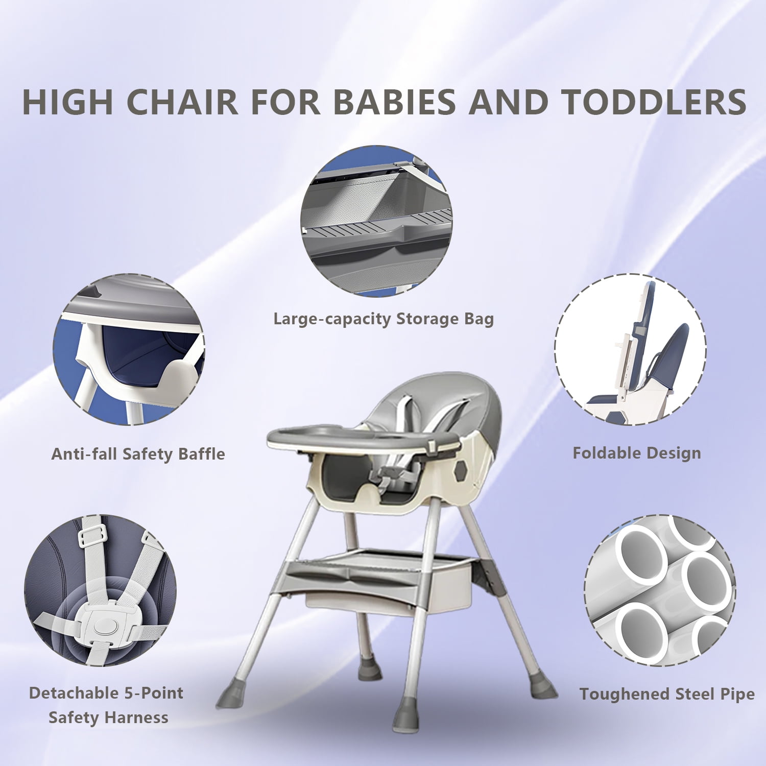 KFeng 4-in-1 Foldable Baby High Chair,Combines Play and Dining,Adjustable Dual-layer Tray and Backrest,Yellow&Blue