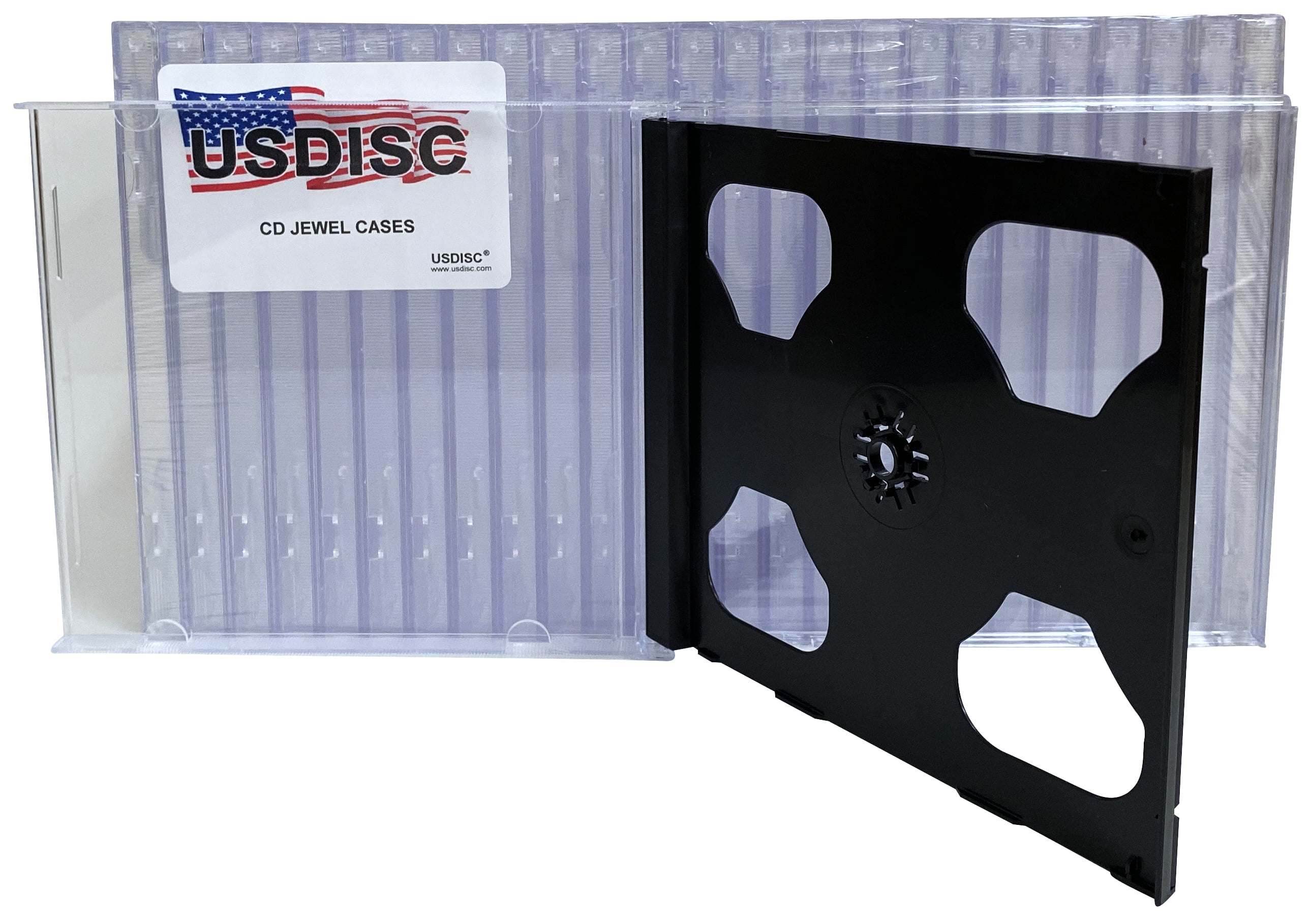 USDISC CD Jewel Cases Standard 10.4mm, Double 2 Disc, Black, Pack Of 10