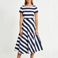 thumbnail image 4 of Karymi Stripe Boat Neck Short Sleeve Midi Dress, Vertical & Diagonal Stripe Patchwork Side Pockets Flowy A-Line Casual Sundress Plus Size Dresses, 4 of 5