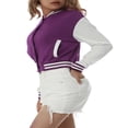 thumbnail image 4 of Women Varsity Baseball Long Sleeves Jacket Casual Jerseys Uniform Bomber Track Jacket, 4 of 6