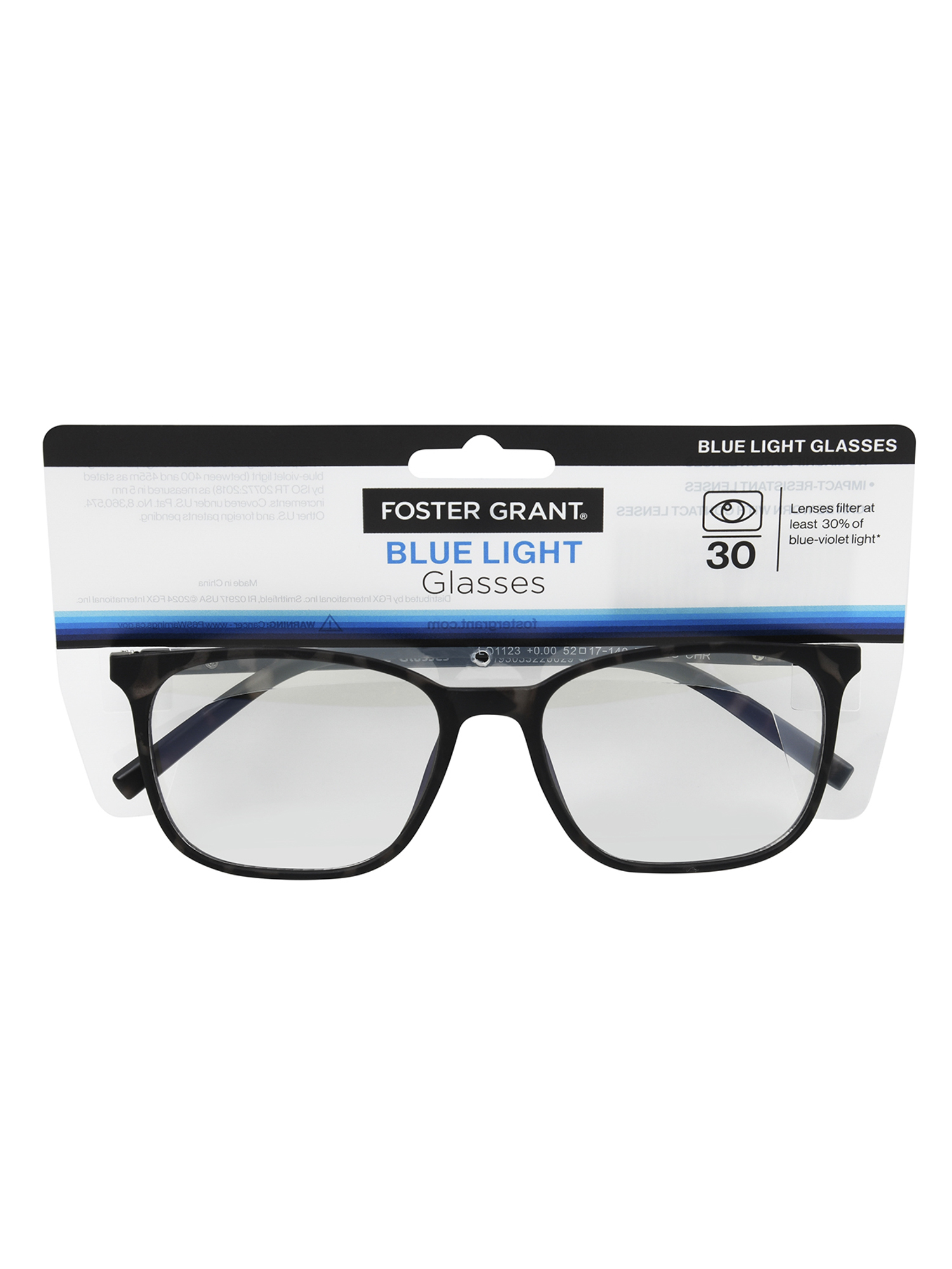 Foster Grant Men's Square Fashion Blue Light Glasses Gray