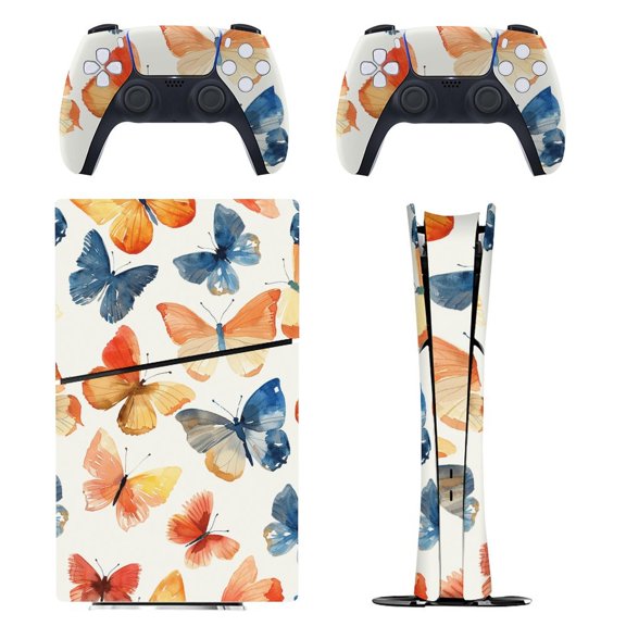 Skin Sticker for PS5 Slim Standard PS5 Pro Disc Digital Edition Console and Controllers Decals for Playstation 5 (Butterfly,PS5 Pro Disc Edition)