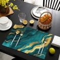 thumbnail image 4 of Teal and Gold Marble Wavy Veins Pattern Summer Placemats Table Placemats Set Of 4-Linen Kitchen Washable Placemats Table Mats 11.8"x17.7" Non-Slip Heat Resistant, 4 of 6