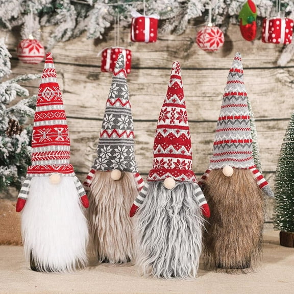 4 PCS Christmas Decorations Gnomes Plush Doll, Decorative Christmas Decor Indoor Ornaments Red Grey Elf Handmade New Year Holiday Xmas Valentine Gifts Swedish Tomte 16"