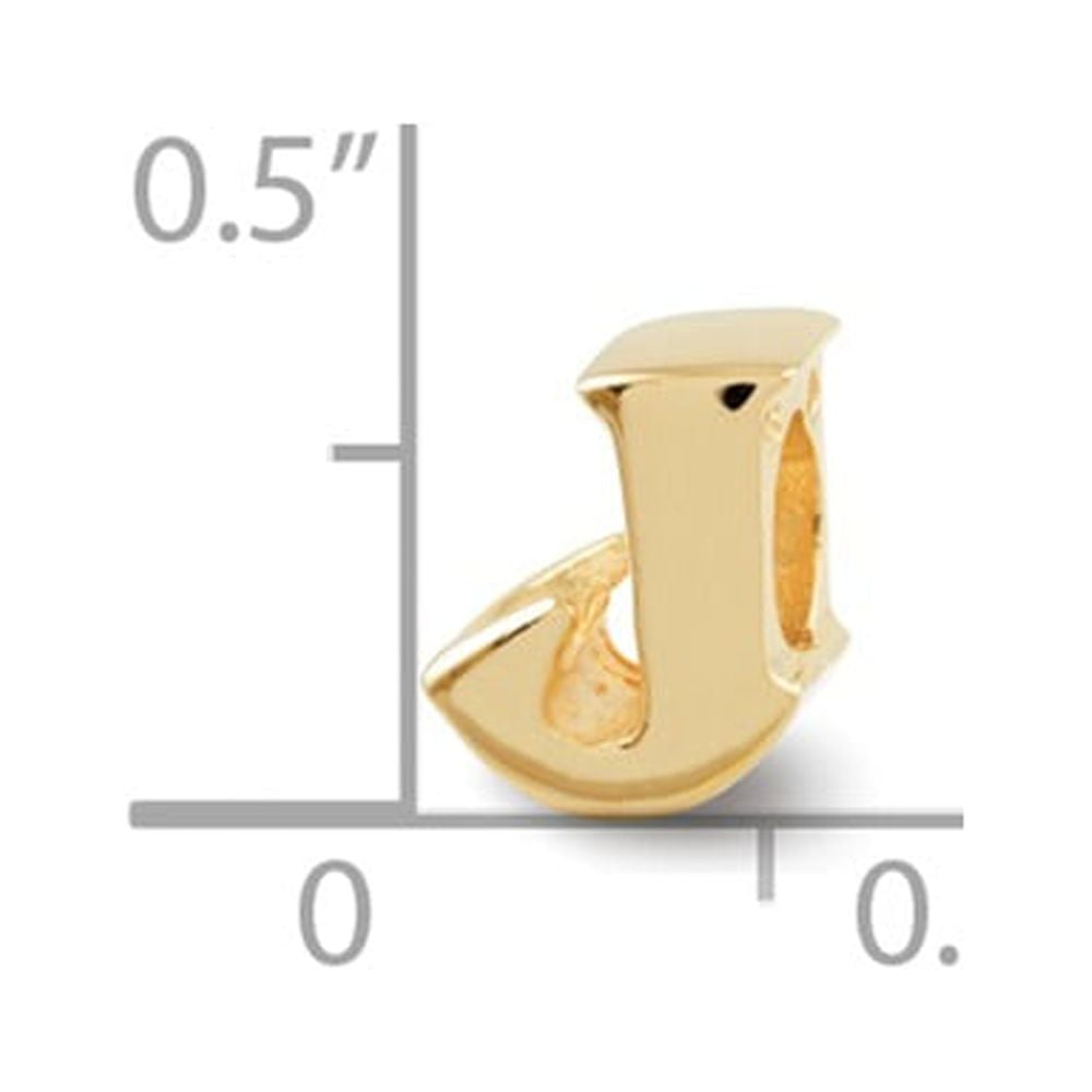 925 Sterling Silver Gold-plated Reflections Letter J Bead; for Adults and Teens; for Women and Men