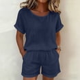 thumbnail image 6 of Gamivast 2 Piece Summer Outfits for Women Casual Linen Textured Short Sleeve Top and Drawstring Shorts Set Loose Fit Matching Lounge Sweatsuits Vacation Streetwear Pajamas Navy XXXL, 6 of 7