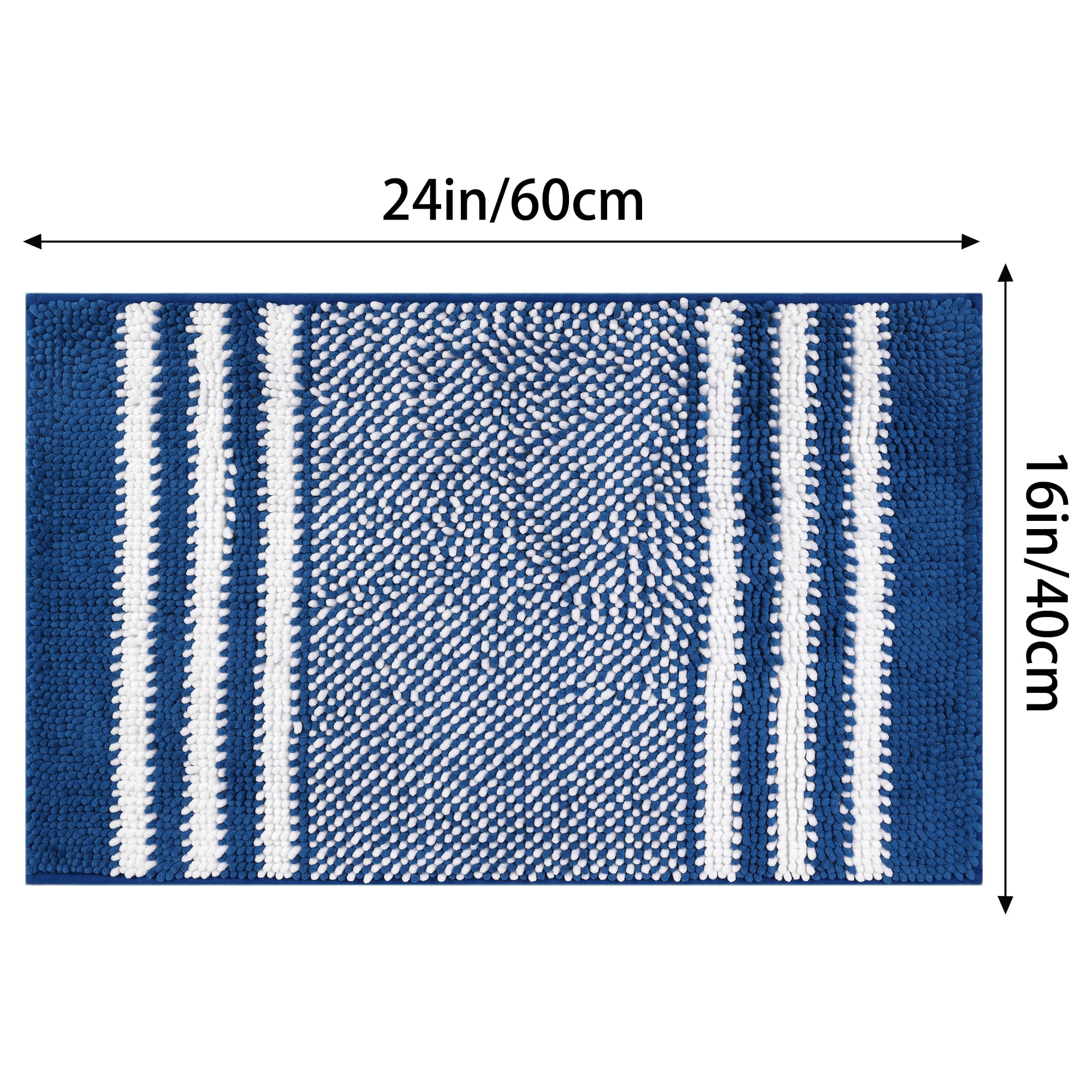 Unique Bargains Striped Chenille Bathroom Rug with Edges Non-Slip Bathroom Floor Mat Blue 16" x 24"