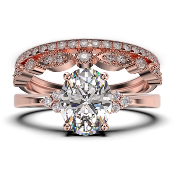 Dazzling Minimalist 2.50 Carat Oval Cut Diamond Moissanite Engagement Ring, Classic Wedding Ring, Two Matching Band in 10k Solid Rose Gold, Gift For Loveria, Promise Ring