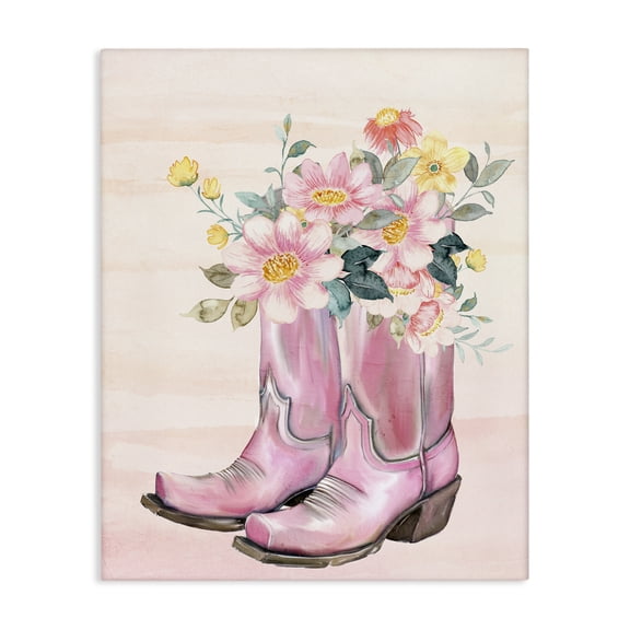 Wildflower Floral Boots Canvas Wall Art, design by Kim Allen
