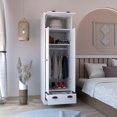 thumbnail image 4 of Newboti White dresser-closet with upper storage covered with 1 door, this wardrobe also has 2 central shelves and 1 tube for hanging clothes covered by 2 doors, and 1 drawer at the bottom. 45681, 4 of 5