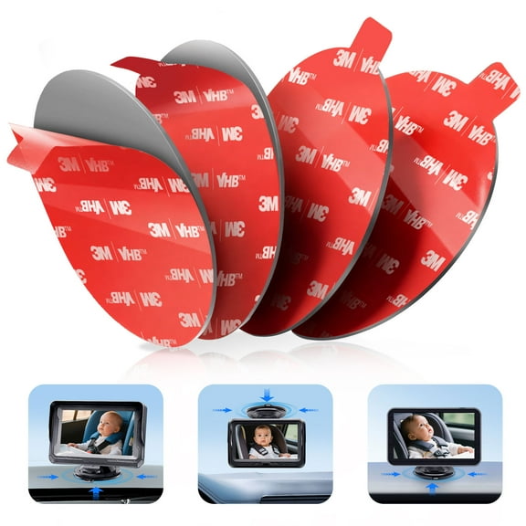 pop-tech Adhesive Sticky Pads for Baby Car Camera: 4Pcs 2.76"(70mm) 3M Double Sided Round Mounting Tape, Heat Resistant Dashboard Windshield Replacement Sticker with Adhesion Promoter