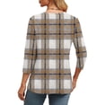 thumbnail image 5 of WRKEKC 3/4 Length Sleeve Womens Tops V Neck Plaid Print Loose Fit Comfortable Casual T-Shirts for Women, 5 of 7