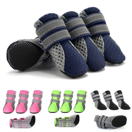 Walbest 4Pcs Reflective Dog Shoes for Small Medium Dogs  Slip Resistant Small Dog Booties Puppy Boots with Adjustable Fastener Strap Pet Sneakers Protect Dog Paws Easy to Wear Daily Use