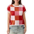 thumbnail image 2 of Michellecmm Women's Knitted Tops Ribbed Checkered Round Neck Short Sleeve Contrast Color Casual Crop T-Shirt, 2 of 9