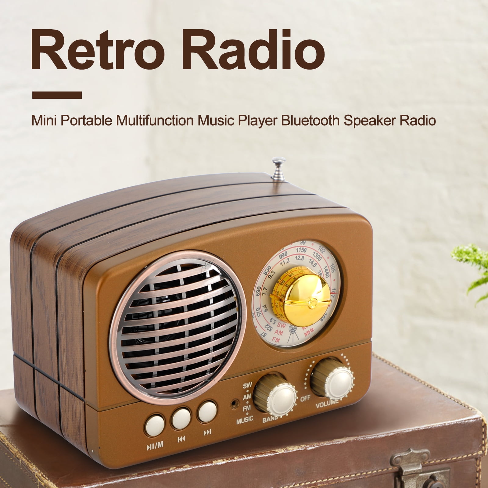 Vintage Radio Retro Bluetooth Speaker-FM Radio with Old fashioned Classic Style, Strong Bass Enhancement, Loud Volume