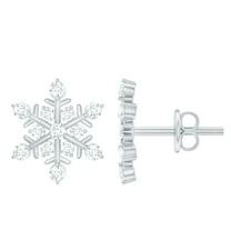 Rosec Jewels Lab Grown Diamond Snowflake Stud Earrings for Women (Ef-VS Quality), Screw Back - Ready to Gift for Christmas, 14K White Gold
