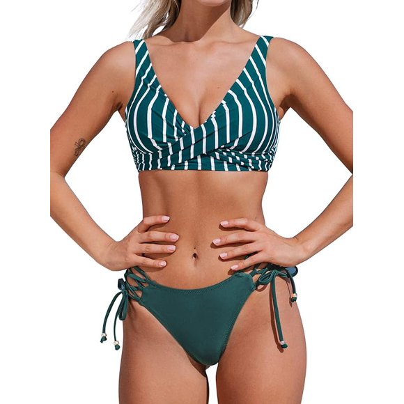 Women's Bikini Swimsuit Front Cross Lace Up Two Piece Bathing Suit