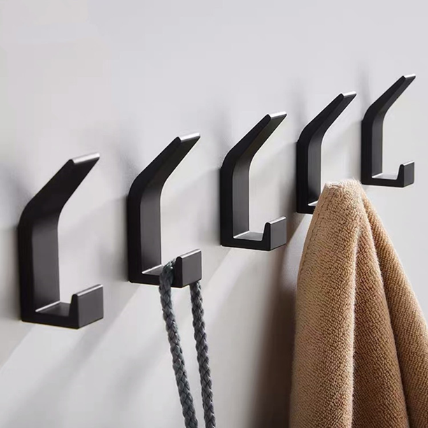 Ganchos autoadhesivos ShuxiuWang para toallas de baño doble soporte de pared aluminio negro