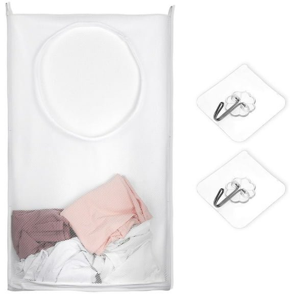 Hanging Laundry Hamper,1 PC Over The Door Mesh Laundry Hamper Bag,Foldable Large Laundry Basket,Mesh Hanging Laundry Bag,Dirty Clothes Hamper with 2 Hooks,for Apartment,RV,Camper,Cabin,College Dorm