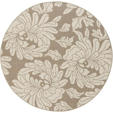 7.25' Flowery Foundation Taupe Beige and Dutch White Round Shed Free Area Throw