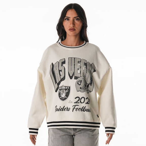 Women's The Wild Collective Cream Las Vegas Raiders Oversized Vintage French Terry Sweatshirt